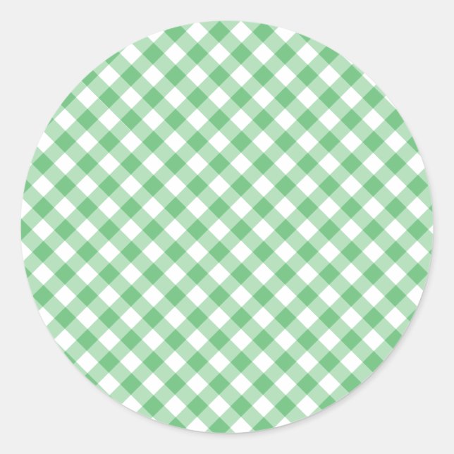 Retro Gingham Summer Green Classic Round Sticker (Front)
