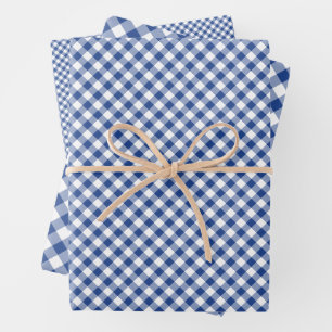 Retro Gingham True Blue Wrapping Paper Sheet