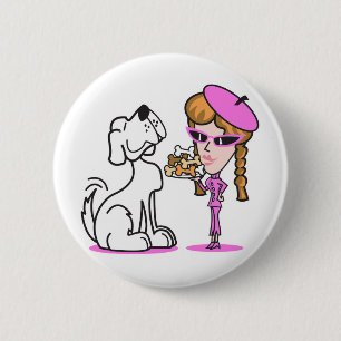 retro girl and pet dog 2 inch round button