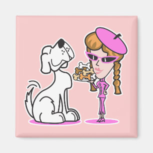 retro girl and pet dog magnet