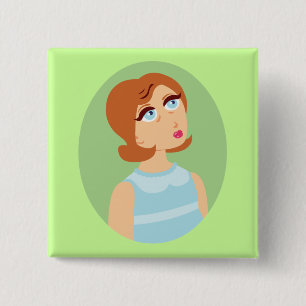 Retro Girl Blue 2 Inch Square Button