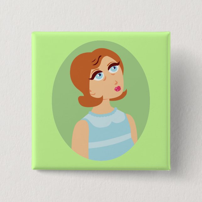 Retro Girl Blue 2 Inch Square Button (Front)