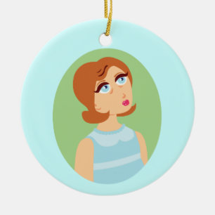 Retro Girl Blue Ceramic Ornament