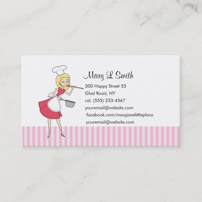 Retro Girl Chef Personal Calling Card - Customized (Front)