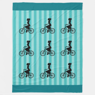Retro Girl Cyclist Silhouette Fleece Blanket