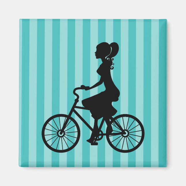 Retro Girl Cyclist Silhouette Magnet (Front)