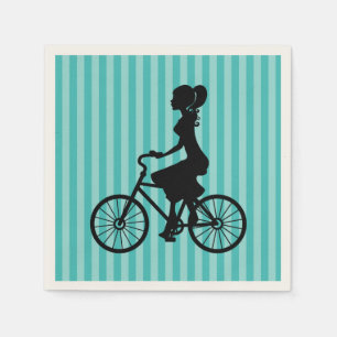 Retro Girl Cyclist Silhouette Napkin