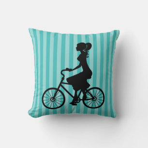 Retro Girl Cyclist Silhouette Throw Pillow