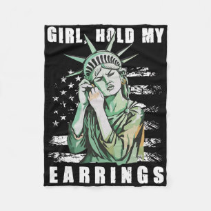 Retro Girl Hold My Earrings Anti-trump Political F Fleece Blanket