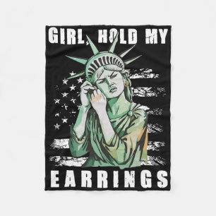 Retro Girl Hold My Earrings Anti-trump Political F Fleece Blanket