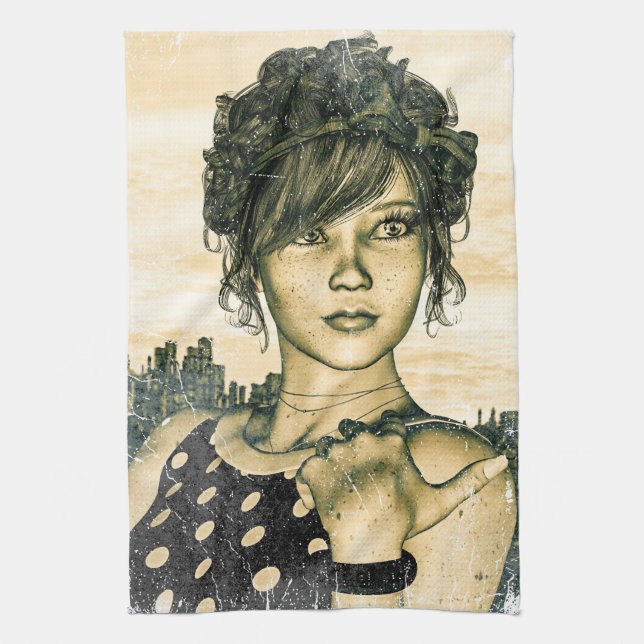Retro Girl Kitchen Towel (Vertical)