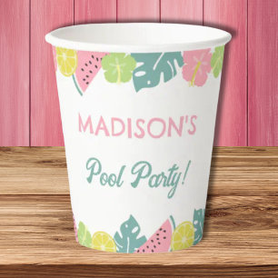 Retro Girl Pool party Banner Paper Cups