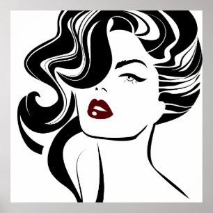 Retro girl red lips poster