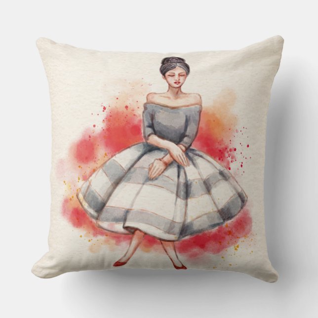 Retro Girl Throw Pillow (Front)