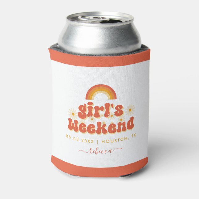 Retro Girl Weekend Personalized Bachelorette Favou Can Cooler (Can Back)