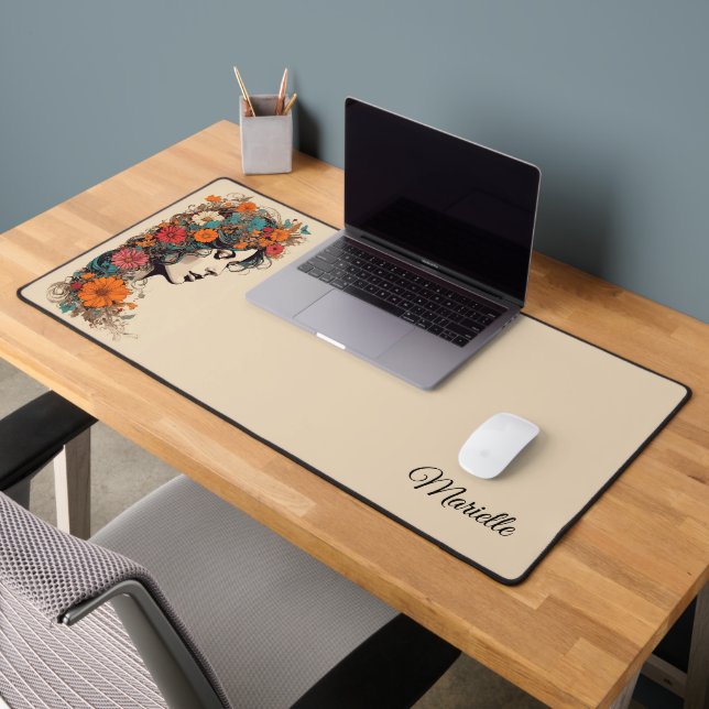 Retro Girl with Flowers in her Hair Desk Mat (Office 2)