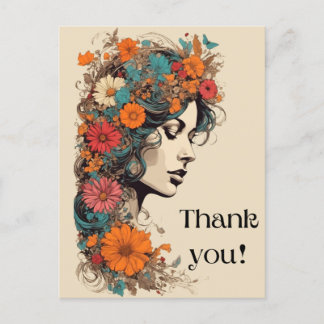 Retro Girl with Flowers in her hair Postcard