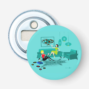Retro Girls' Night In Button Bottle Opener
