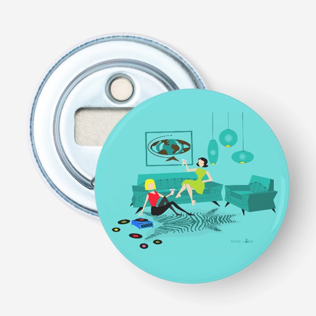 Retro Girls' Night In Button Bottle Opener (Front)