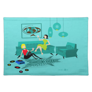 Retro Girls' Night In Cloth Placemat