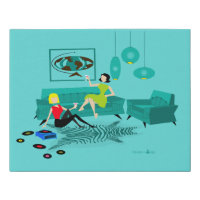 Retro Girl's Night In Wrapped Canvas