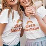 Retro Girl's Weekend Location Name Bachelorette T-Shirt<br><div class="desc">Celebrate your bachelorette with this super fun t-shirt,  featuring groovy typography,  daisy flowers,  custom date,  location & elegant calligraphy name. Easily add your own details by clicking on the "personalize" option.</div>