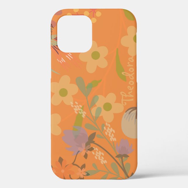 Retro Girly Abstract Gold Leaf Colourful Flower Case-Mate iPhone Case (Back)