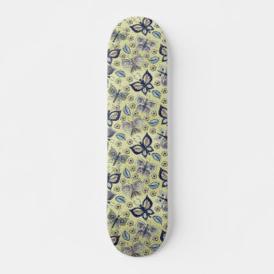Retro Girly Blue Butterfly Motif skateboard