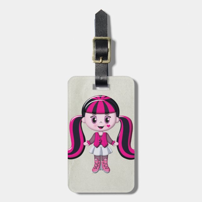 Retro Girly Monster Vampire Girl Luggage Tag (Front Vertical)
