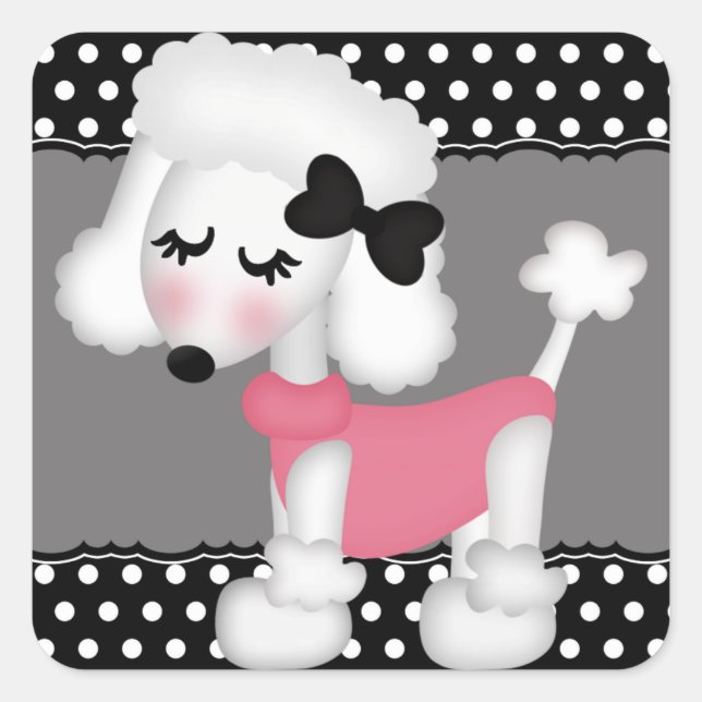 Retro Girly Paris Poodle Dog Square Sticker (Front)