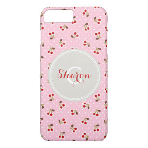 Retro girly pink cherry patterns monogram Case-Mate iPhone case
