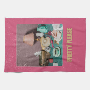 Retro Girly “Pretty Please” Print Bright Vintage Kitchen Towel
