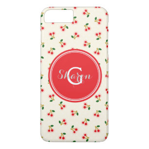 Retro girly red cherry patterns monogram Case-Mate iPhone case