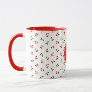Retro girly red cherry patterns monogram mug