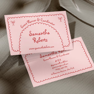 Retro Girly Red Pink Hand Drawn Whimsical Boho Business Card