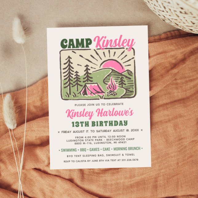 Retro Girly Weekend Camp Birthday Invitation (Retro Girly Weekend Camp Birthday Invitation)