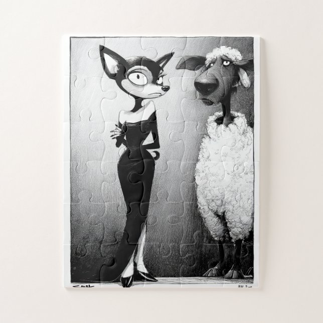 Retro Glam Cat and Sheep Jigsaw Puzzle (Vertical)