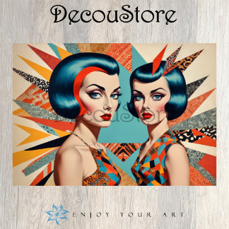 Retro Glam Duo – Vintage Pop Art Women Decoupage Tissue Paper