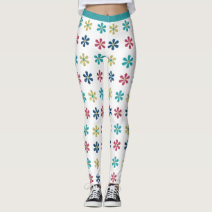 Retro Glam Girly 60s Glitter Flowers Gold Blue Red Leggings