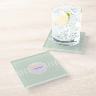 Retro Glam Personalized Mint Green and Opal Glass Coaster