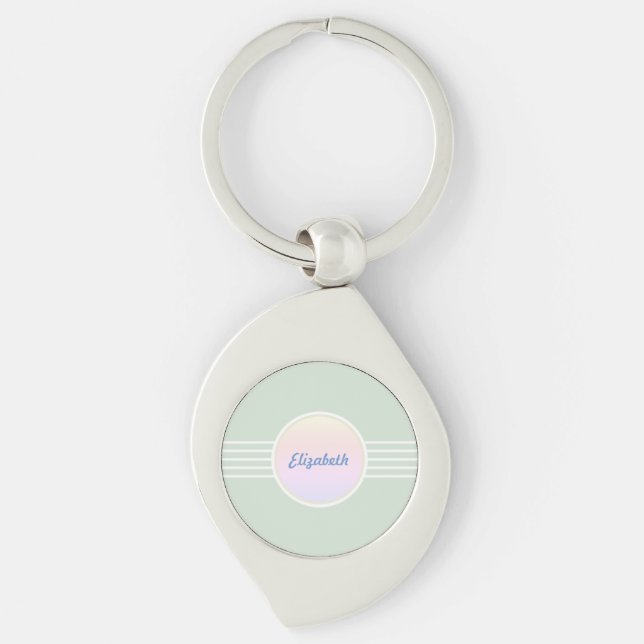 Retro Glam Personalized Mint Green and Opal Keychain (Front)