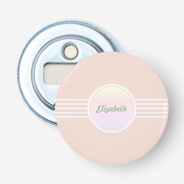 Retro Glam Personalized Pastel Coral Pink and Opal Bottle Opener (Front)