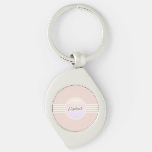 Retro Glam Personalized Pastel Coral Pink and Opal Keychain
