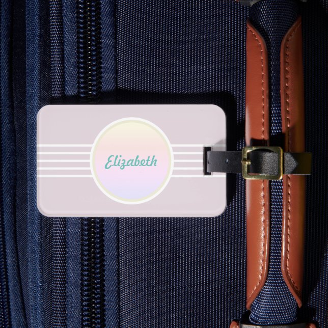Retro Glam Personalized Pink and Opal Luggage Tag (Front Insitu 4)