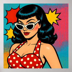 Retro Glam Pop Art Woman in Cat-Eye Sunglasses Poster
