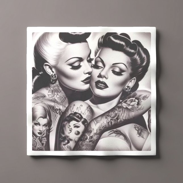 Retro Glam Tattoo Girls Napkin (Creator Uploaded)