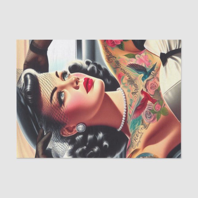 Retro Glam Tattooed Pin-up Tissue Paper (Front)
