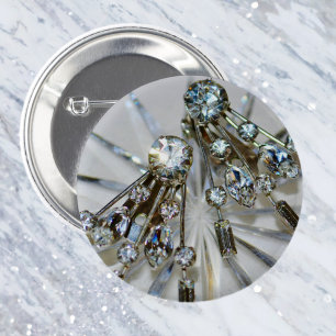 Retro Glam Vintage Art Deco Rhinestones 2 Inch Round Button