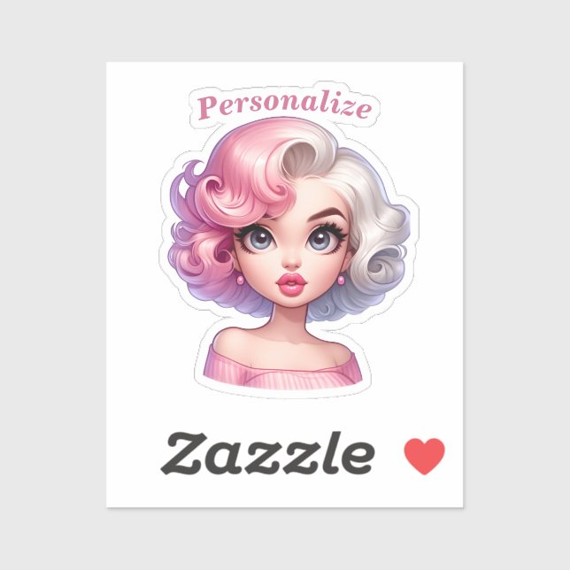 Retro Glamour Girl Animated Cartoon Personalize (Sheet)