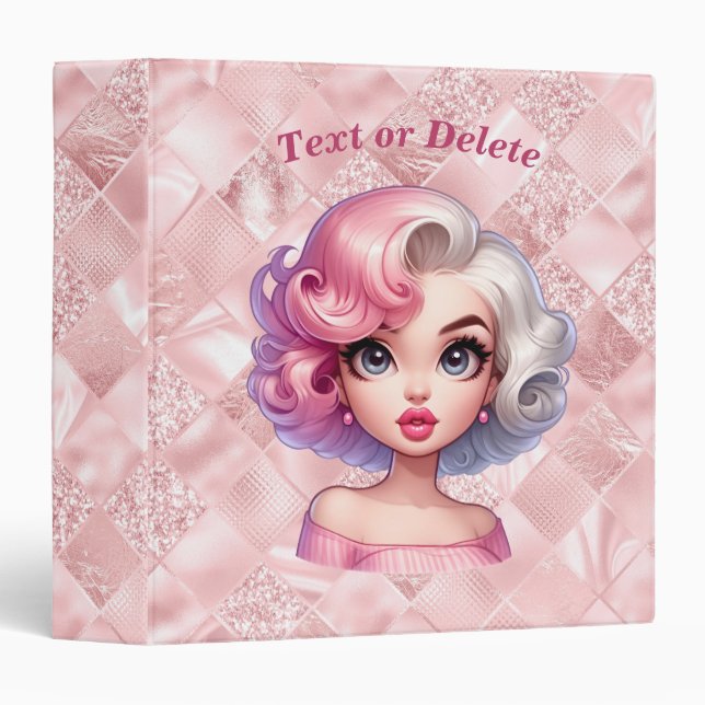 Retro Glamour Girl Animated Cute Cartoon Beauty Binder (Front/Spine)